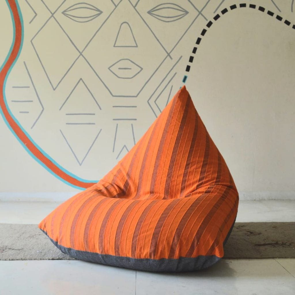 sustainable ethical handmade handloom slow-fashion Bean Bag Chairs Bean Bag Chair For Kids Teens & Adults | Handmade | No Filling | Terracotta Stripe made in sri lanka 