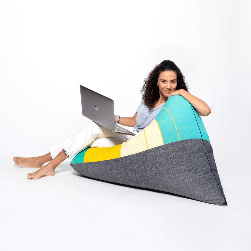 sustainable ethical handmade handloom slow-fashion Bean Bag Chair Cover - Handmade &amp; Ergonomic | Mustard Sandwich &amp; Charcoal made in sri lanka 