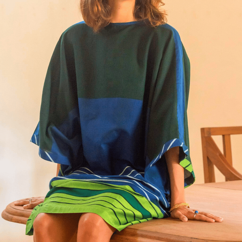 sustainable ethical handmade handloom slow-fashion Handmade Silk &amp; Cotton Shift Dress | Carmine made in sri lanka 