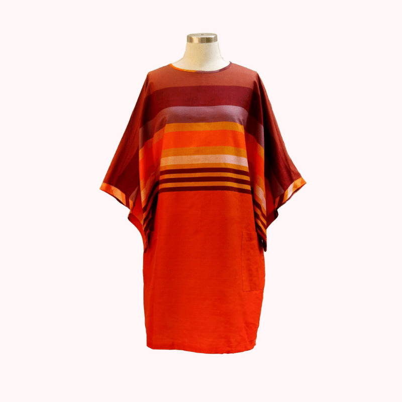 sustainable ethical handmade handloom slow-fashion Handmade Silk &amp; Cotton Shift Dress | Carmine made in sri lanka 