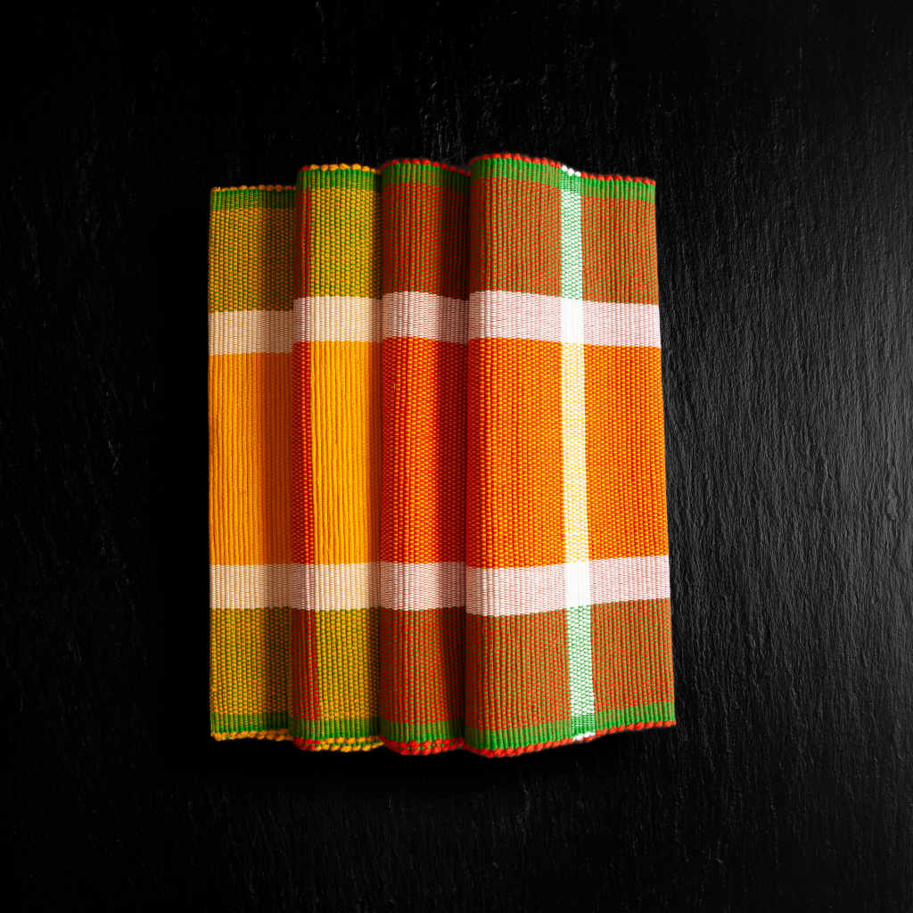 sustainable ethical handmade handloom slow-fashion Handwoven Table Runner - 100% Natural, Hand-Dyed Cotton | Spinach &amp; Carrot made in sri lanka 