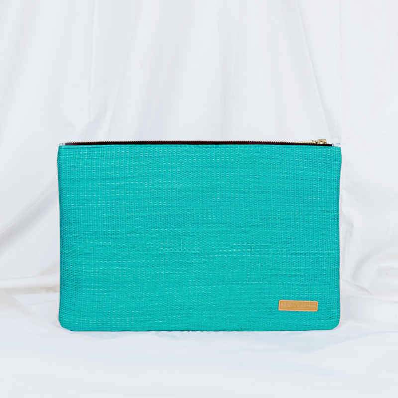 sustainable ethical handmade handloom slow-fashion Macbook Air & Macbook Pro 13" Case/Sleeve Handwoven Agave Fiber+Hand Painted Batik | Turquoise Green made in sri lanka 