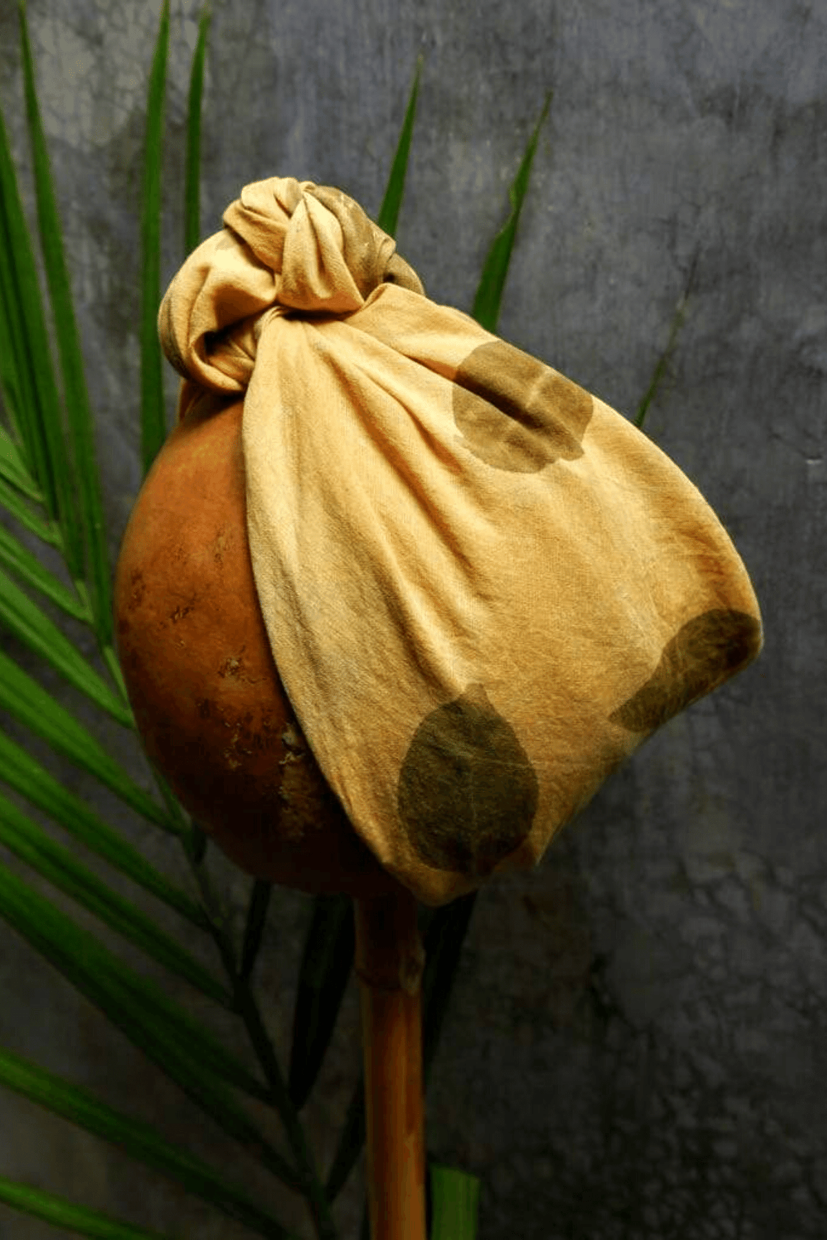 sustainable ethical handmade handloom slow-fashion Naturally Dyed Head Scarf/Wrap | Jack Fruit Bark (Leaf Print) made in sri lanka 