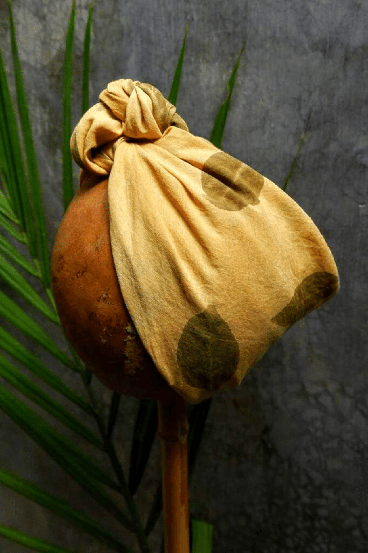 sustainable ethical handmade handloom slow-fashion Naturally Dyed Head Scarf/Wrap | Jack Fruit Bark (Leaf Print) made in sri lanka 