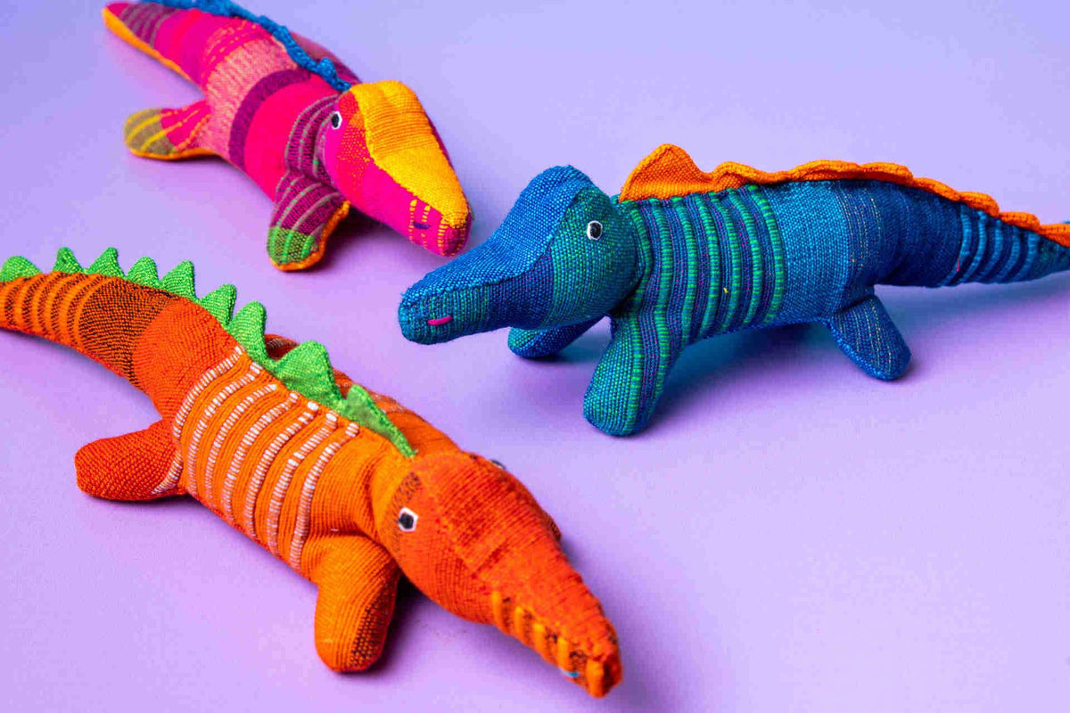 sustainable ethical handmade handloom slow-fashion Stuffed Toy Animals: Handmade, Natural Cotton &amp; Safety Tested | Crocodile made in sri lanka 