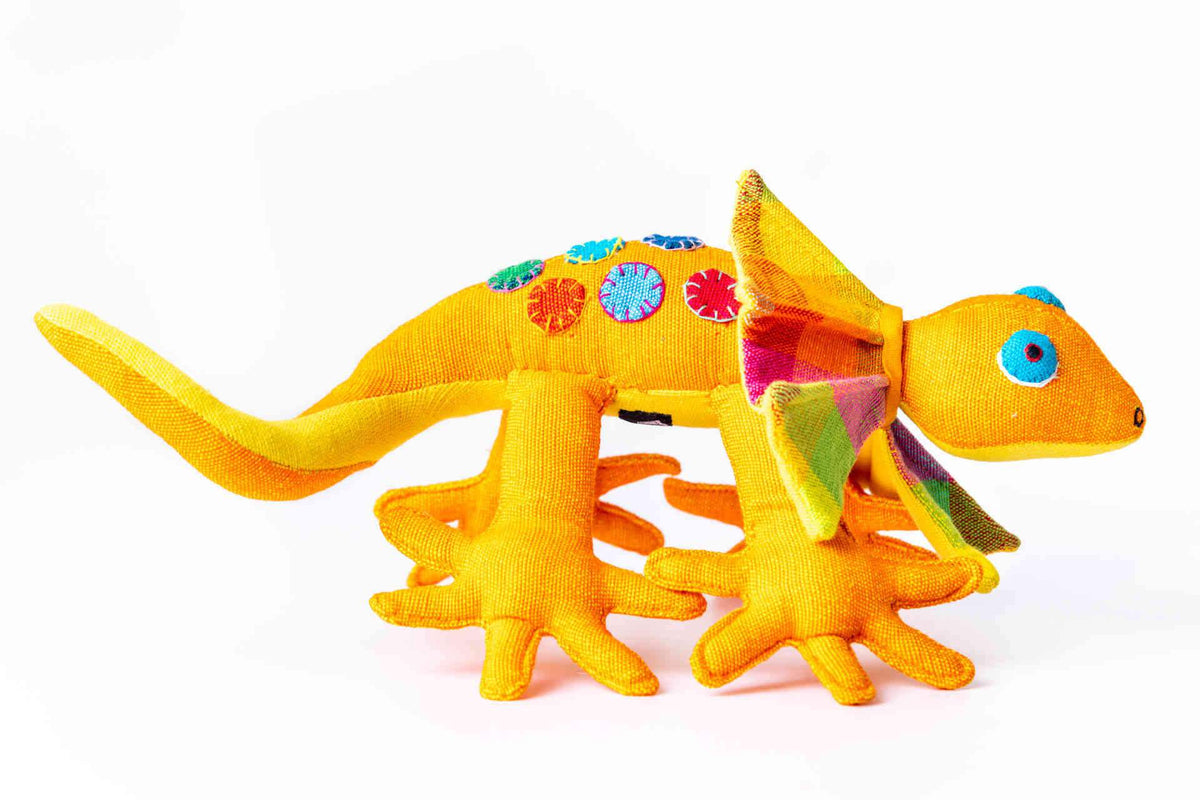 sustainable ethical handmade handloom slow-fashion Stuffed Toy Animals: Handmade, Natural Cotton &amp; Safety Tested | Frilled-Neck Lizard made in sri lanka 