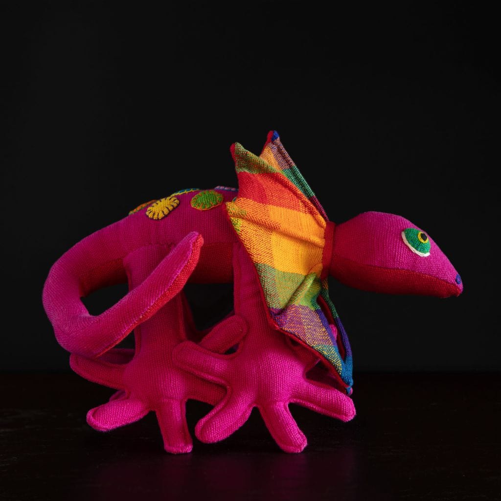 sustainable ethical handmade handloom slow-fashion Stuffed Animals Stuffed Toy Animals: Handmade, Natural Cotton &amp; Safety Tested | Frilled-Neck Lizard made in sri lanka 