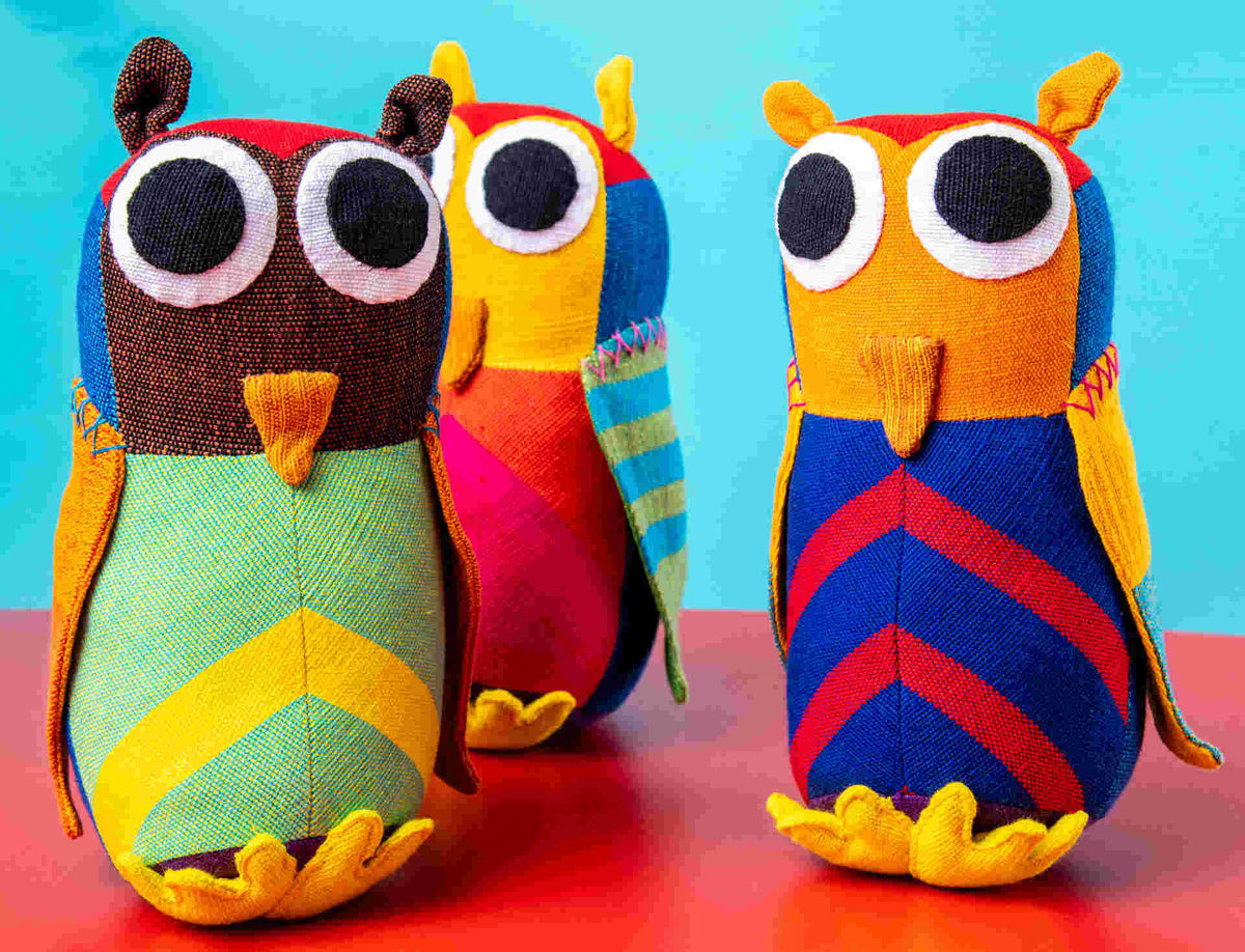 sustainable ethical handmade handloom slow-fashion Stuffed Toy Animals: Handmade, Natural Cotton &amp; Safety Tested | Owl made in sri lanka 