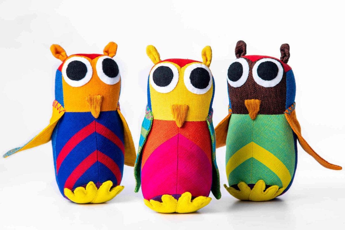 sustainable ethical handmade handloom slow-fashion Stuffed Toy Animals: Handmade, Natural Cotton &amp; Safety Tested | Owl made in sri lanka 