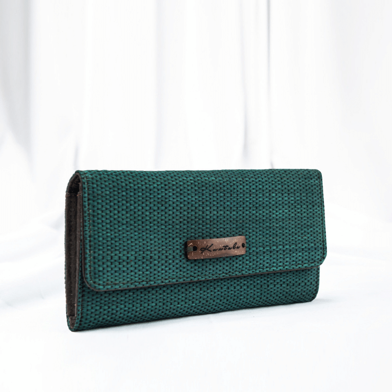 sustainable ethical handmade handloom slow-fashion Vegan Women’s Wallet: Handwoven PETA Approved Agave Fiber and Pinatex | Emerald Green made in sri lanka 