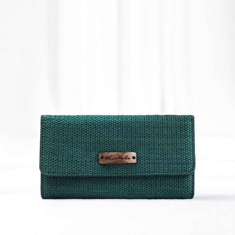 sustainable ethical handmade handloom slow-fashion Vegan Women’s Wallet: Handwoven PETA Approved Agave Fiber and Pinatex | Emerald Green made in sri lanka 