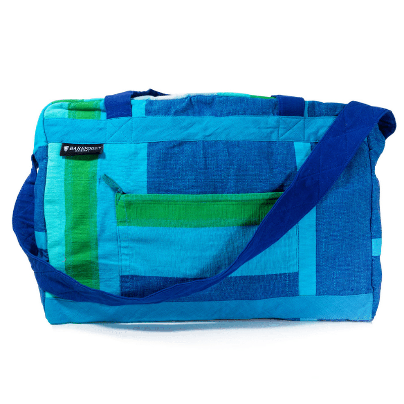 sustainable ethical handmade handloom slow-fashion Weekender Medium Travel Bag - Handwoven Cotton [Cerulean] made in sri lanka 