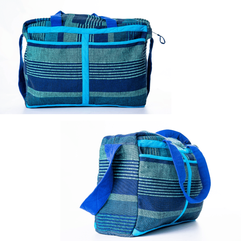 sustainable ethical handmade handloom slow-fashion Weekender Medium Travel Bag - Handwoven Cotton [Cerulean] made in sri lanka 